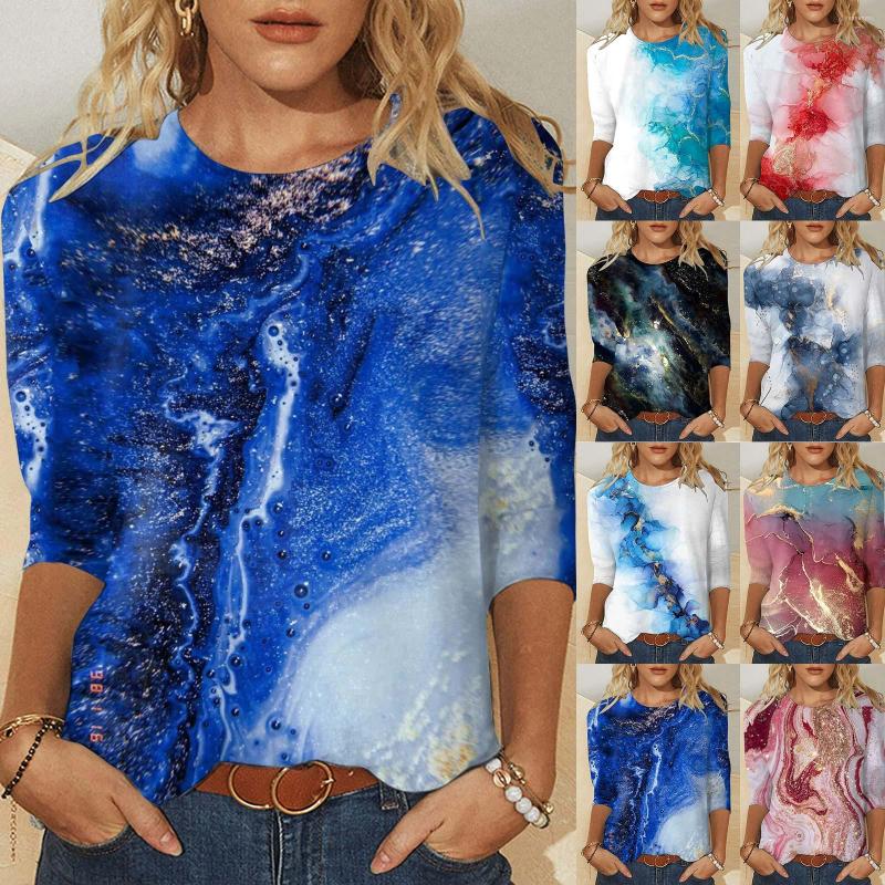 

Women' Blouses Womens Summer Three Quarter Sleeve Tunic Tops Crew Neck Fashion Printed Tees Shirt Casual Comfy, Red