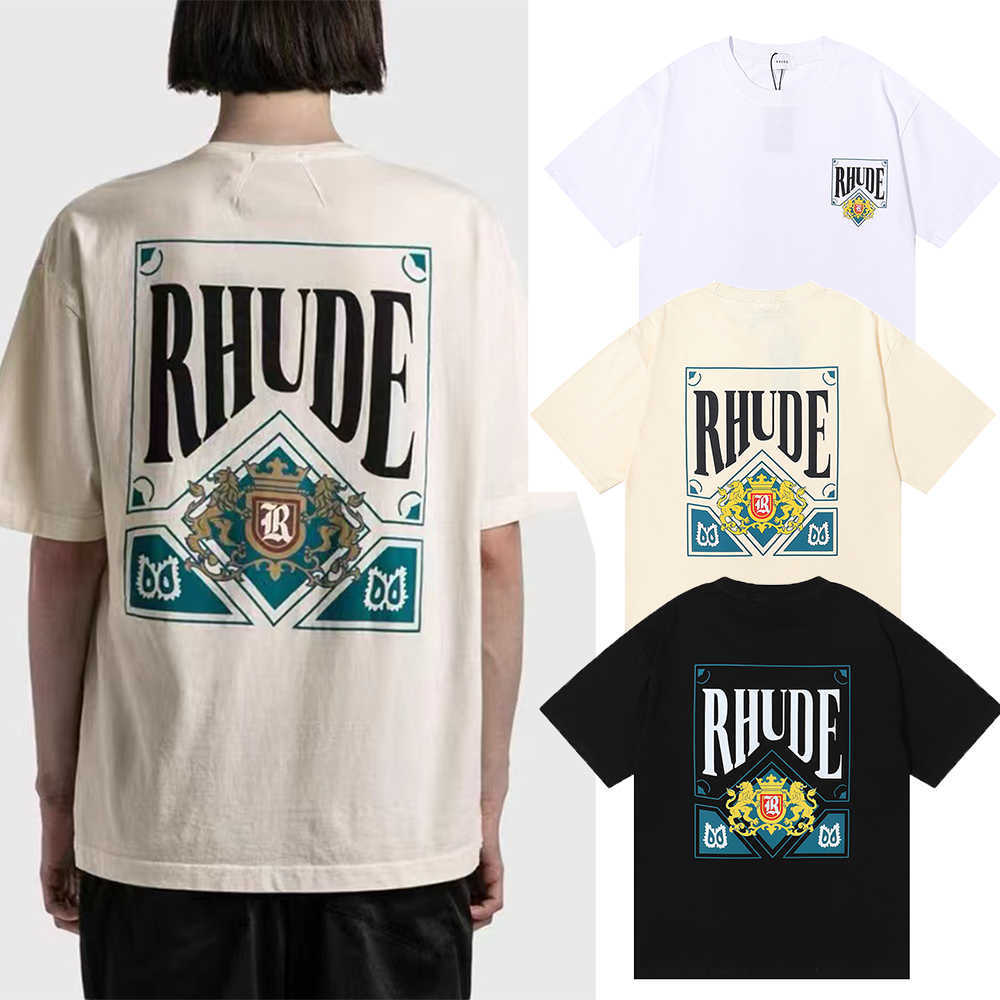 

Designer Fashion Clothing Tees Hip hop TShirts Trend Brand Rhude Playing Card Print Simple Versatile High Street American Style Casual Loose T-shirt men women, Apricot
