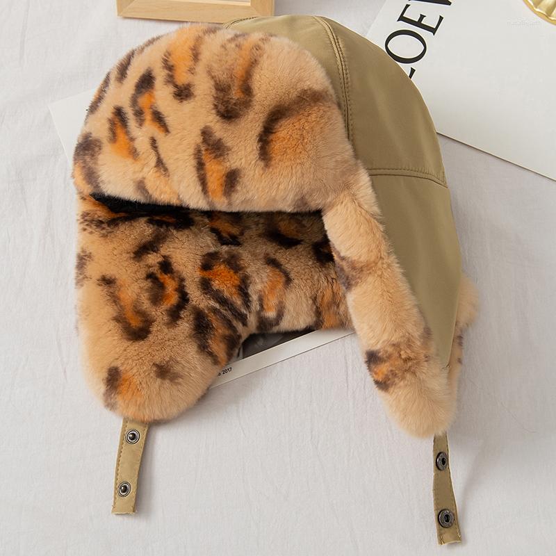 

Berets Real Fur Hat For Women Natural Rex Russian Ushanka Hats Winter Thick Warm Ears Fashion Bomber Cap