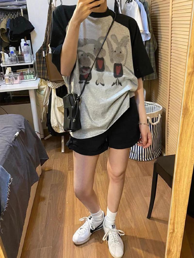 

Women' T Shirts Graphic Print Loose Cartoon Cotton T-Shirt Summer Round Neck Shirt Top Tee Women Cloth Harajuku Grunge Aesthetic Y2k, Gray black