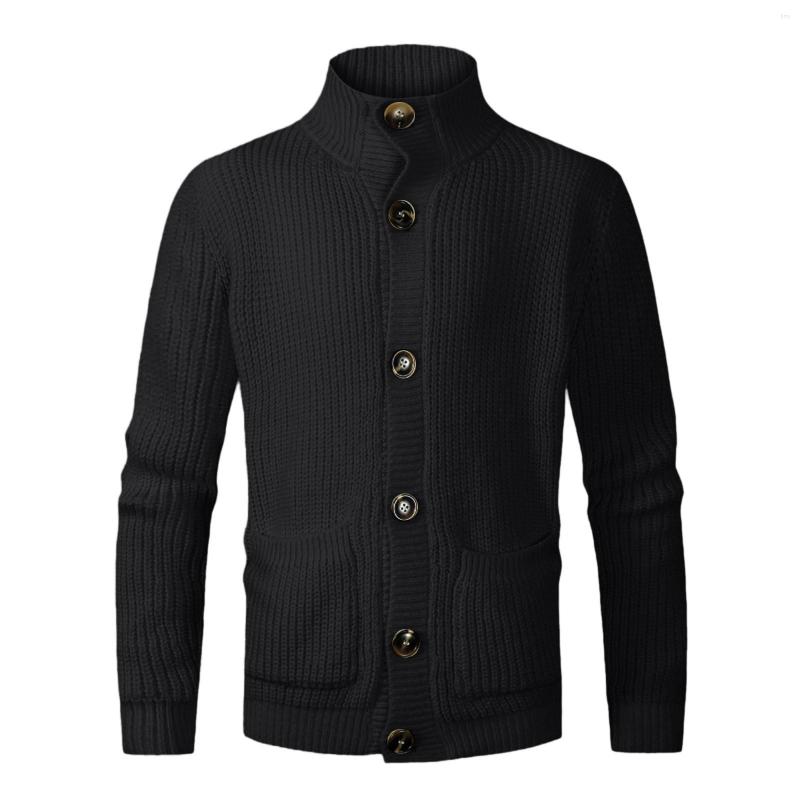 

Men's Sweaters Mens Fashion Leisure Solid Wool Knitting Versatile Stand Collar Long Sleeve Style Cardigan Coat, Black