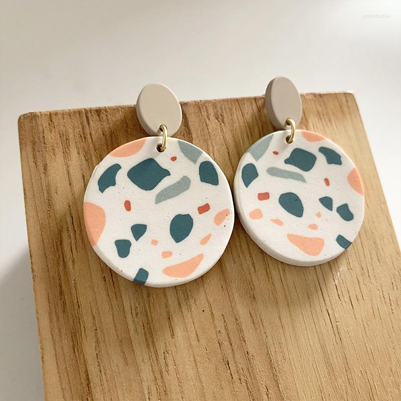 

Dangle Earrings Handmade Polymer Clay For Women Artistic Pattern Palm Leaves Print Simple Modern Friend Gift Textured Jewelry