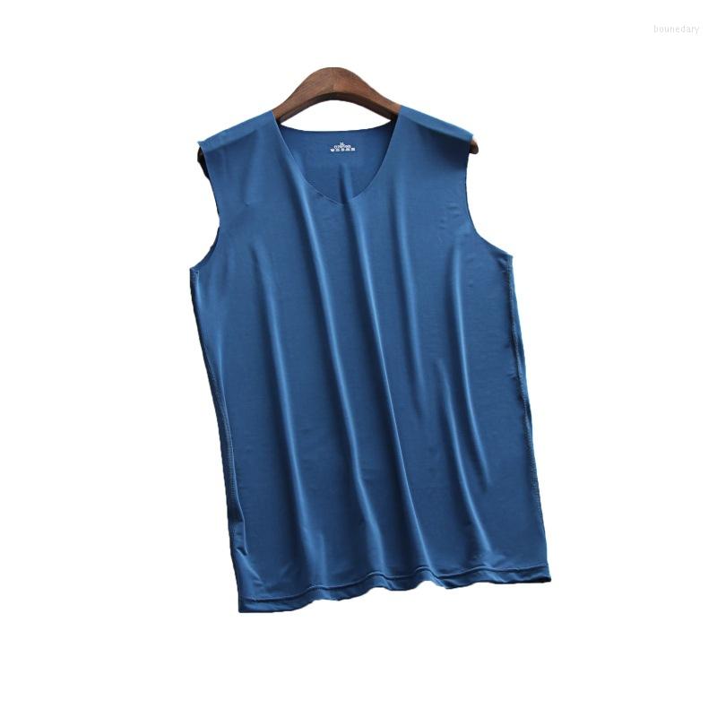 

Men's Tank Tops Ice Silky Men's Vest Imitation Nylon Ultra-thin Seamless V-neck Wide Shoulder Sports T-shirt Quick Drying And High