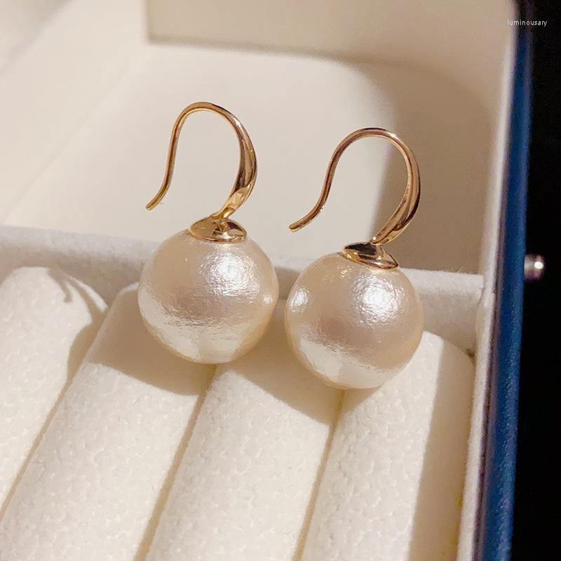 

Dangle Earrings Minar Classic 16mm 12mm Pleated Imitation Pearl Drop Gold Plated Metal Hanging Earring For Women Casual Jewelry