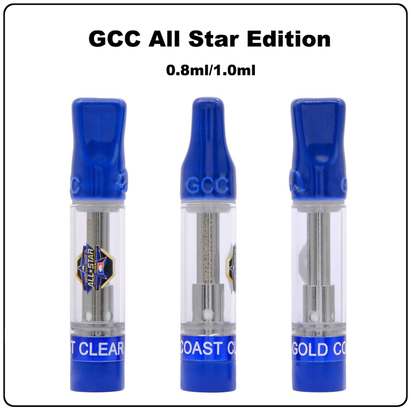 

Gold Coast Clear All Star GCC Cartridges 0.8ml 1.0ml 510 Thread Blue Ceramic Coil Glass Tank Vape Carts Packed In foam