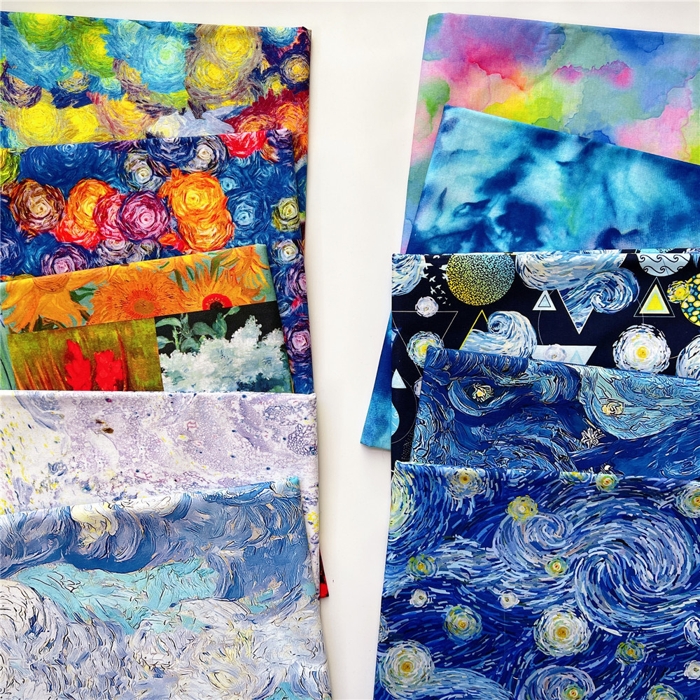 

Fabric wide110cm oil painting Starry sky Shine in space Cotton Fabric Patchwork Sewing Material Diy Shirt skirt Pillow mask decoration 230419