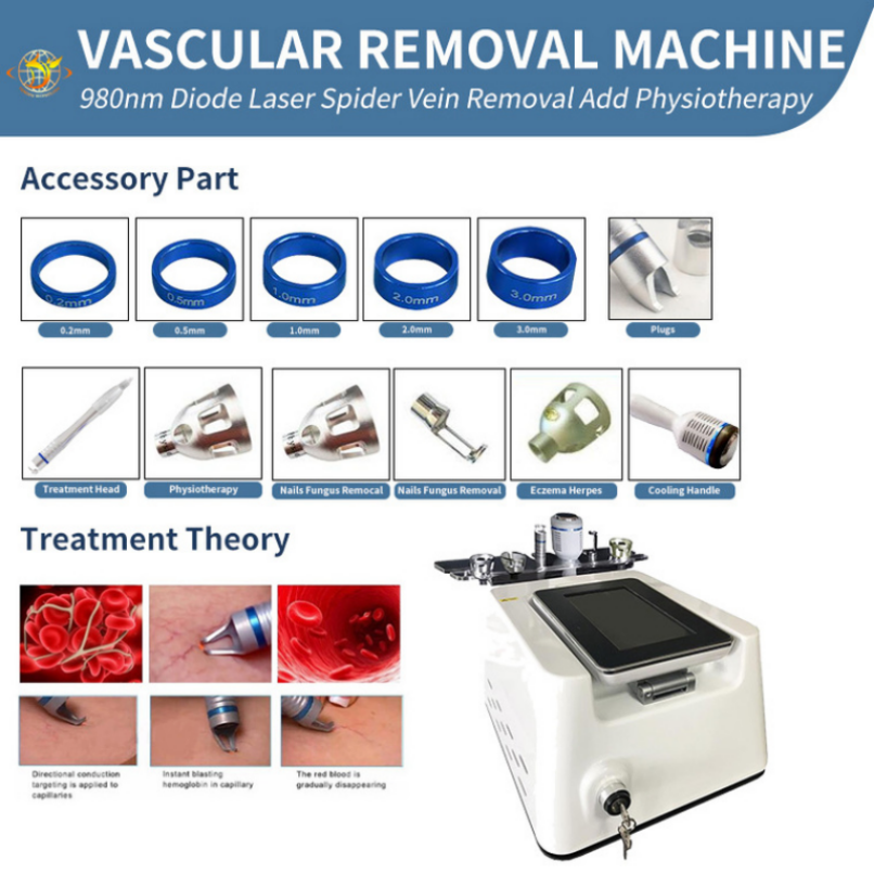 

980Nm Diode Blood Vessel Spider Vein Remove Laser Vascular Removal Skin Care Machine 4 Spot Size 30W Output Power Machines188