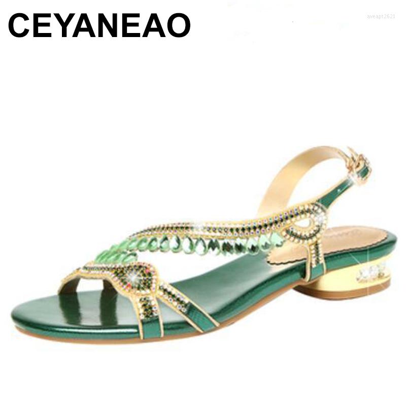

Sandals All Matched Crystal Flat Shoes Elegant Ladies Summer Women Fashion Rhienstone B021, Green