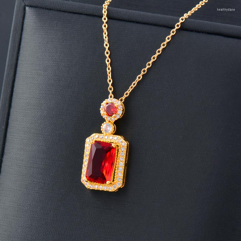

Chains KIOOZOL Korean Fashion Gold Color Stainless Steel Necklace For Women Square Cubic Zircon Pendant Wedding Party Jewelry 2023 KO2