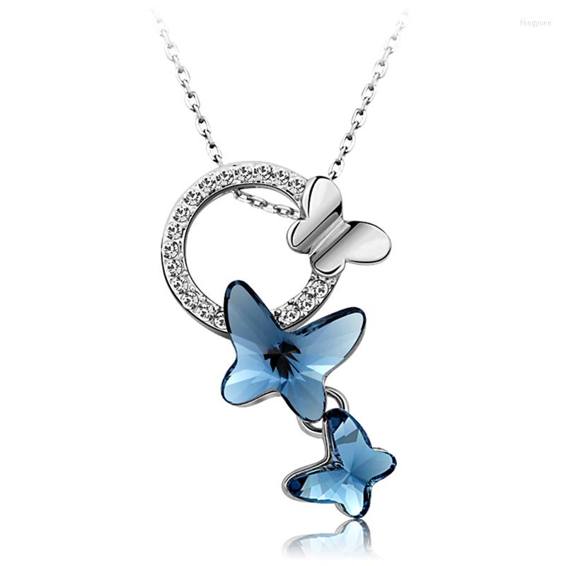 

Pendant Necklaces Korean Fashion Austrian Crystal Butterfly Necklace Cute Animal Accessories For Women Birthday Jewelry Gift