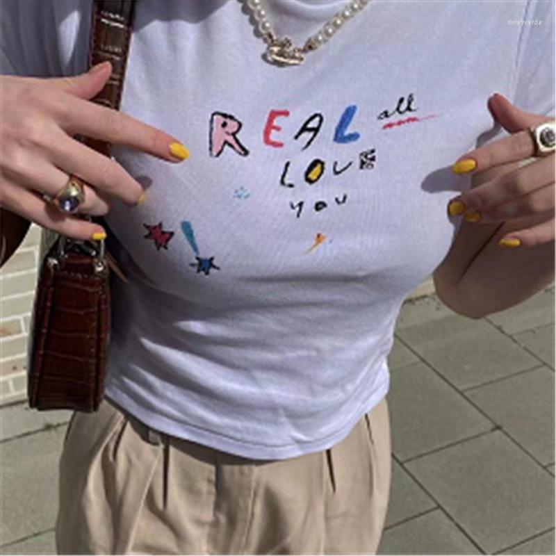 

Women' T Shirts Merodi Sweet Girls Fashion Love Letter Summer Short Tops Womens Casual O-Neck Sleeve White T-Shirts Female Cute Print Tee