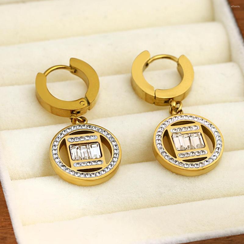 

Hoop Earrings Greatera Stainless Steel Cubic Zirconia Round For Women Gold Plated Metal Geometric Waterproof Jewelry
