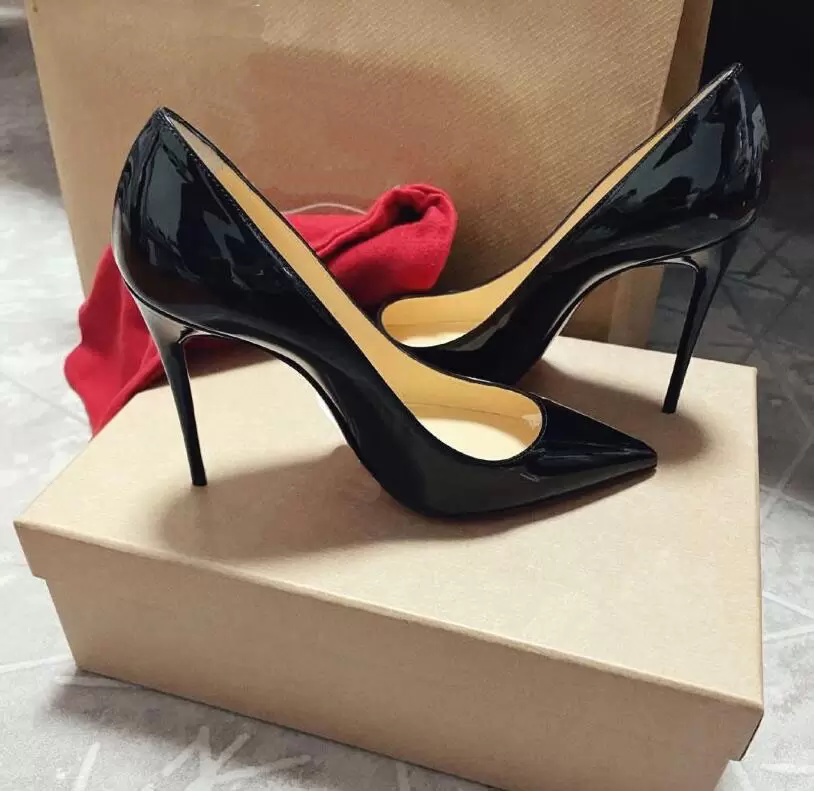 

Designer High Quality High Heels, Genuine Leather, Sexy Pointed Toes, Women's Naked Black Lacquer Leather Wedding Shoes, Party Dress Shoes, Factory Shoes, 17
