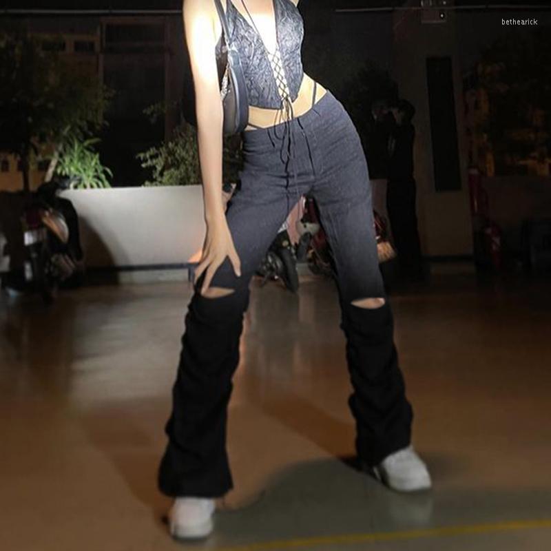 

Women' Pants Black Hollow Out Y2K Ruched Drawstring Trouser High Waist Cargo Bandage Patchwork Casual Women Streetwear 2023
