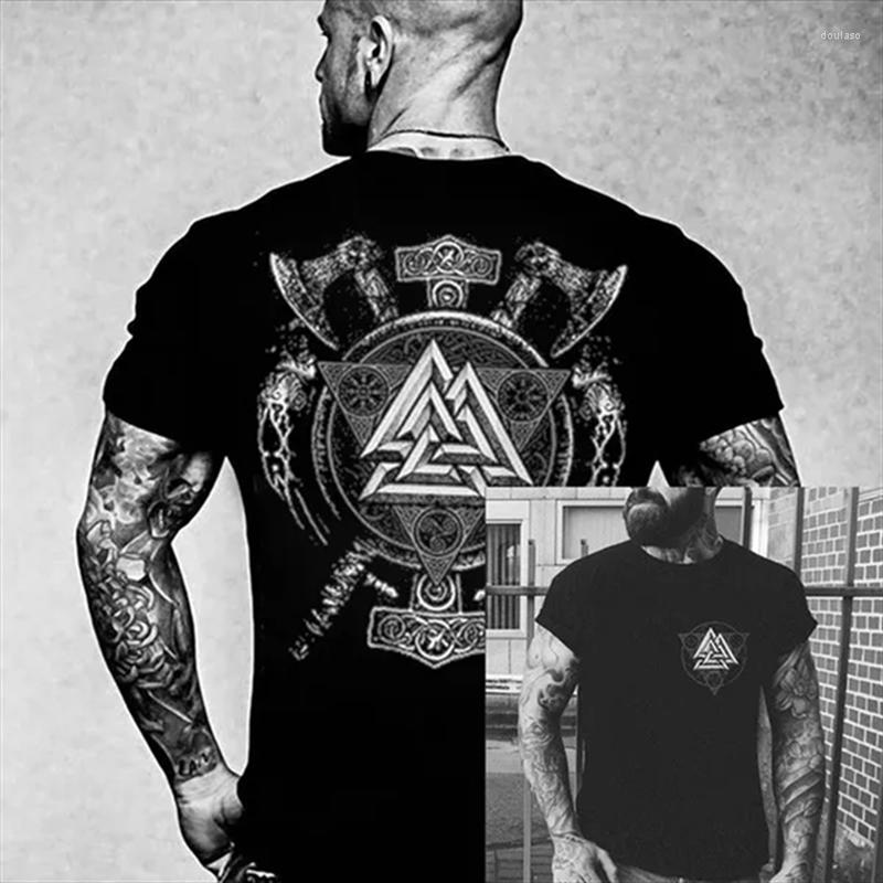 

Men's T Shirts Vintage T-shirt Men's Short Sleeve Shirt Viking Tattoo Graphic Print Summer Casual Oversized Clothing High Quality Tops, Picture color