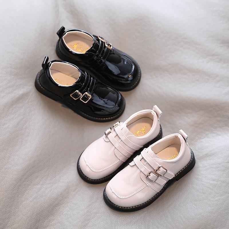 

Flat Shoes 2023 Spring Kids Patent Leather Girls Double Buckle Boys Casual Black Children Oxford White 2-14y, Beige
