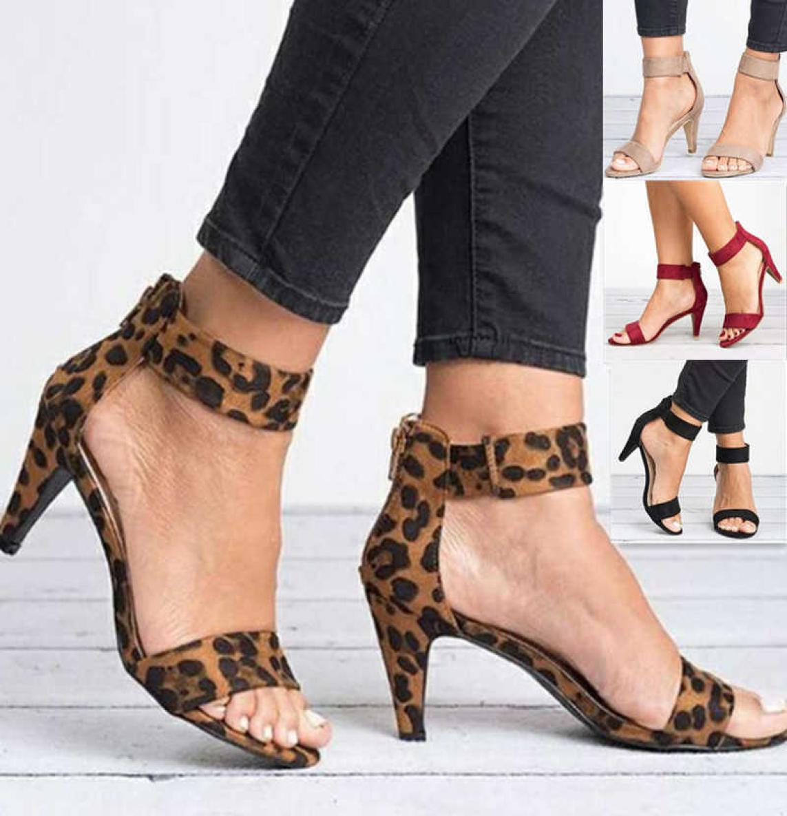 

Summer Women Pumps Sandals Thin High Heel Open Toe Zipper Suede Leopard Platform Office Ladies Sandal Shoes Sapato Feminino X05265653058, Clear