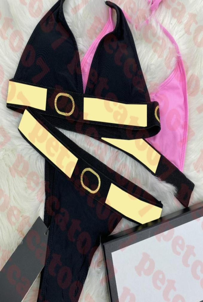 

Luxury Womens Bikini Thong Swimwear Gold Print Women Swimsuit Suit Letter Logo Ladies Bra Set Two Colors5588394
