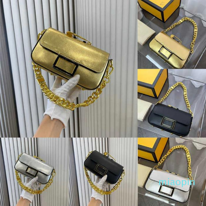 

2023-NEW Print Baguette Designer Bag Women Pin Handle Chain Shoulder Bags High Quality Luxurys Handbag Leather Messenger Packet Female Cool Purses, Gold--20x5x12cm