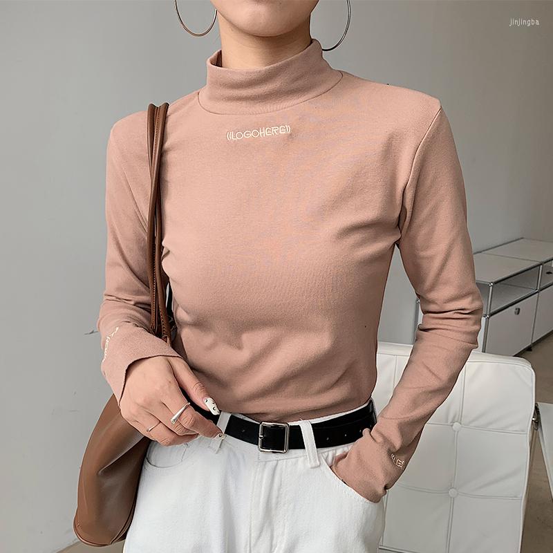 

Women' T Shirts Women' Letters Print Longs Sleeve Shirt Autumn Winter Turtleneck Slim T-shirt Lady Basic Tee Top, White