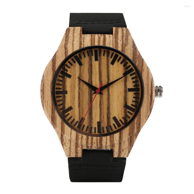 

Wristwatches Natural Stylish Quartz Men Watches Wood Bamboo Case Black Genuine Leather Watch Band Vintage Casual Male, Aonly watch