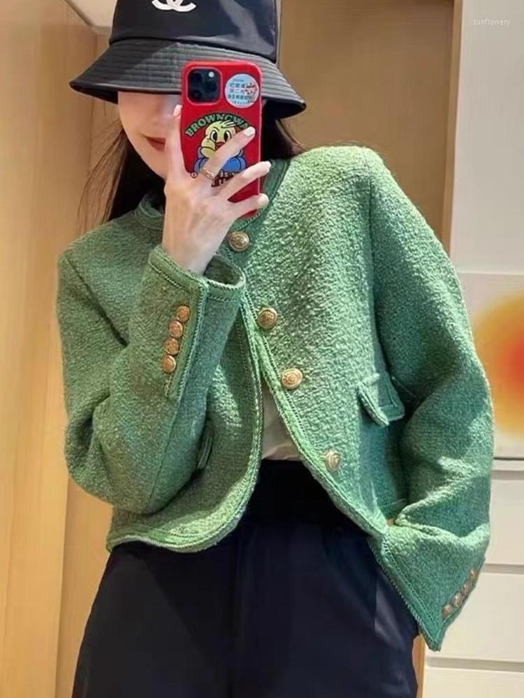 

Women' Jackets Green Small Fragrance Tweed Jacket Coat For Women 2023 French Retro Temperament Celebrities High Sense Short Outwear Casaco