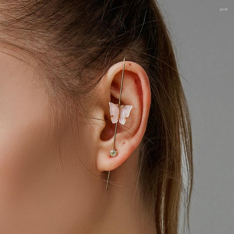 

Stud Earrings Trendy Butterfly Ear Needle Wrap Crawler Hook For Women Female Surround Auricle Diagonal Zircon Piercing
