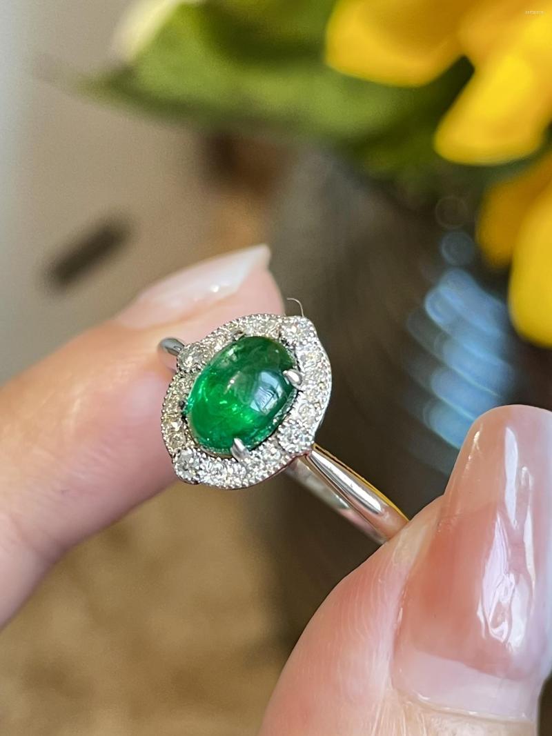 

Cluster Rings SX Solid 18K White Gold Nature Green Emerald 1ct For Women Birthday's Presents Fine Jewelry