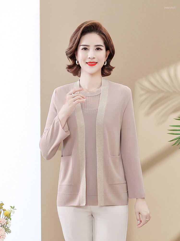 

Women's Knits 2023 Autumn Latest Large Size V-neck Cardigan Round Neck Short-sleeved Top Solid Color All-match Women's Two-piece, Sky blue