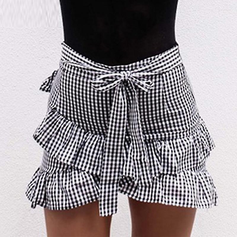 

Skirts Lovery Sweat Women Plaid Skirt Stretch High Waist Skater Flared Ruffle Lady Fashion Pleated Short Mini Beach, Picture shown