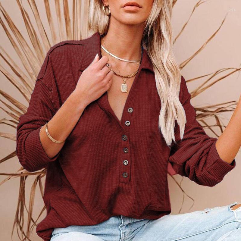 

Women' Polos 2023 Autumn Winter V-Neck Button Long Sleeve T Shirt Women Casual Sold Vintage Fashion Sexy Loose Pullover Shirts Plus Size, Blue