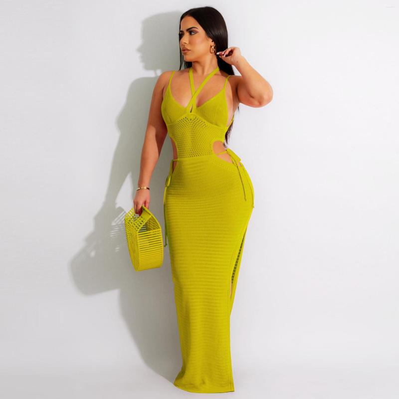 

Women' Swimwear Casual Women' Dresses 2023 Summer Sexy Hanging Neck Reveal One' Waist Halter Knit Dress Backless Beach Knitted, Orange