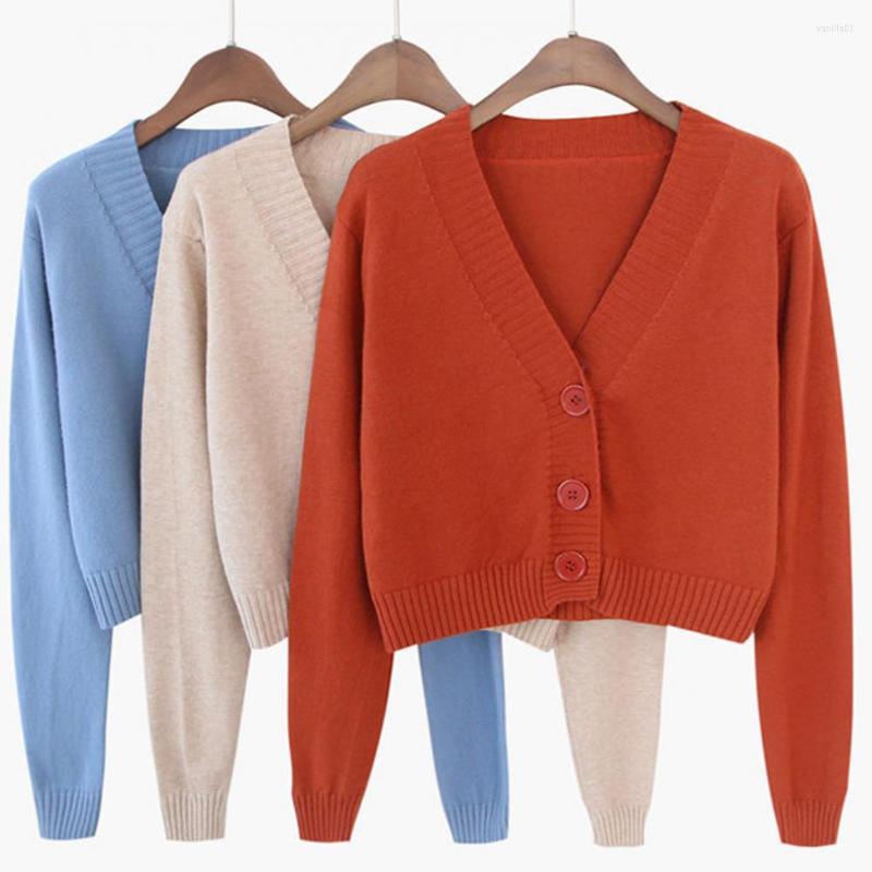 

Women's Knits Chic Cropped Women Spring Sweater Button Down Knitted For Daily Wear, Black