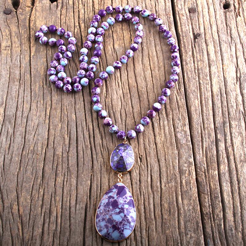 

Pendant Necklaces Fashion Boho Jewelry Accessory 8mm Natural Stones Long Knotted With Semi Precious Dorp For Women GiftPendant