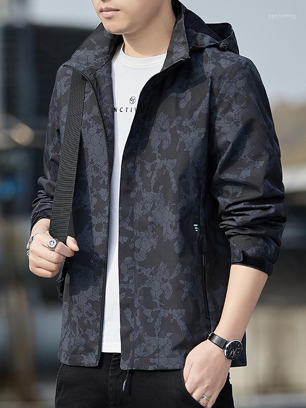 

Men's Jackets Spring Autumn Hooded Men And Women Casual Loose Outdoor Sports Camouflage Jacket Streetwear Mountaineering Clothing Top, Black