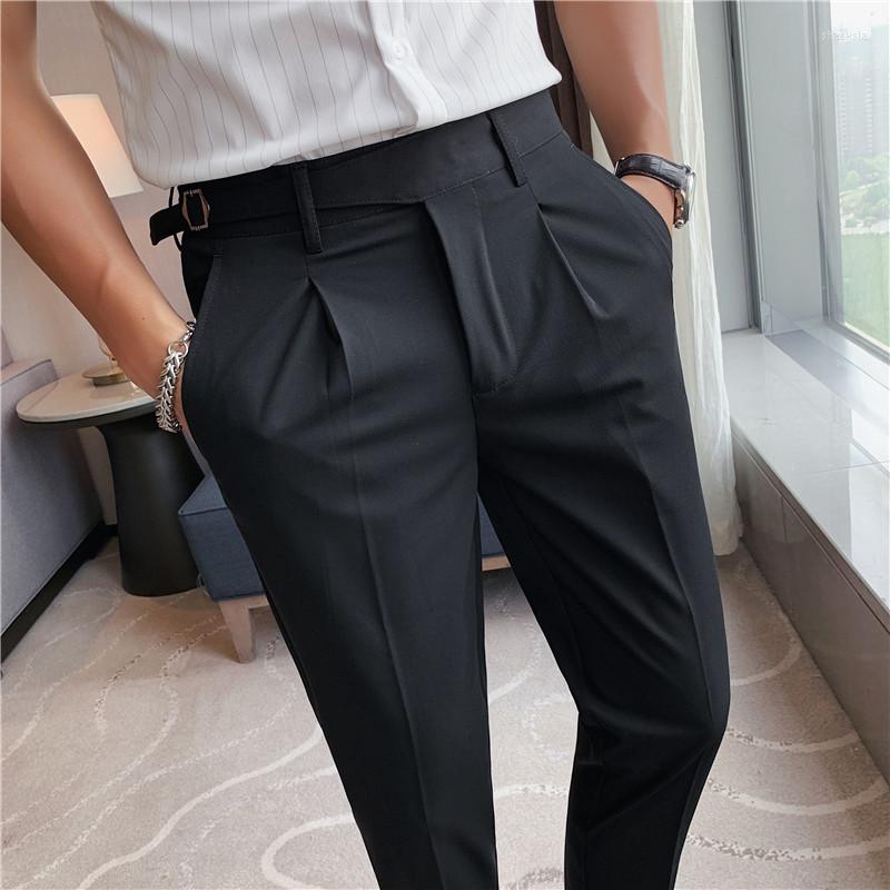 

Men's Suits 2023 Men Business Casual Dress Pants Belt Design Slim Trousers Formal Office Social Wedding Party Suit Pant 28-38, Black