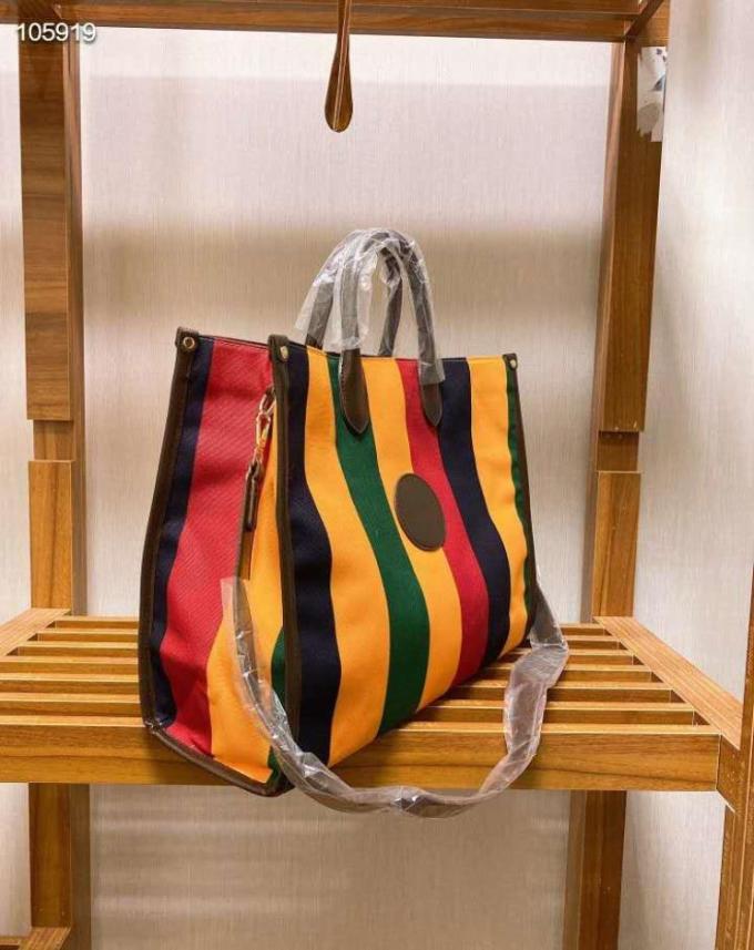 

2021 Stripe Rainbow Large Bucket Bag Shopping bag women039s striped shoulder bag the latest fashion pattern combined with class5960441, Red