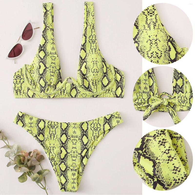 

Women' Swimwear Sexy Snake Bikini Push Up Padded Swimsuit Female Bathing Suit High Cut Lace Bandage Waist Brazilian Biquini, Yellow
