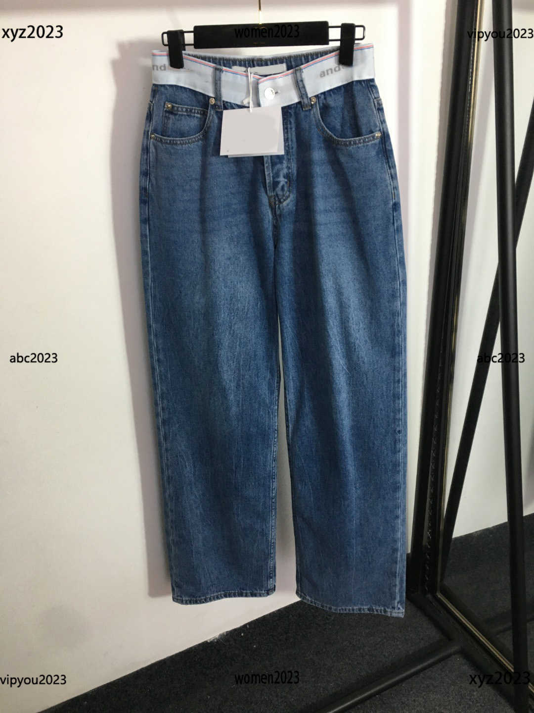 

jeans womens Striped decoration pants Size -L Splicing design denim pants Fashion casual trousers New Products April18, #1