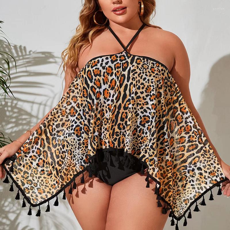 

Women's Swimwear Leopard Plus Size Loose Halter Tassel Ruffle Hem Bikini Swimsuit 2023 Large Push Up Tankini Sets  Bathing Suit