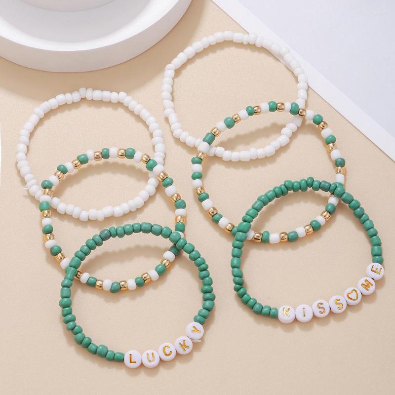 

Strand Makersland 3Pcs/Set Charm Green Vintage Bracelet For Women Handmade Ladies Luck Love String Jewelry Accessories Wholesale