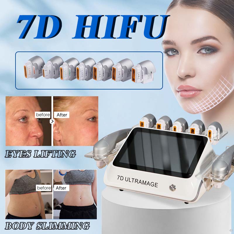 

7D HIFU eyes lifting other beauty equipment 7 cartridges different depths face resurfacing fat reduce CE approved machine