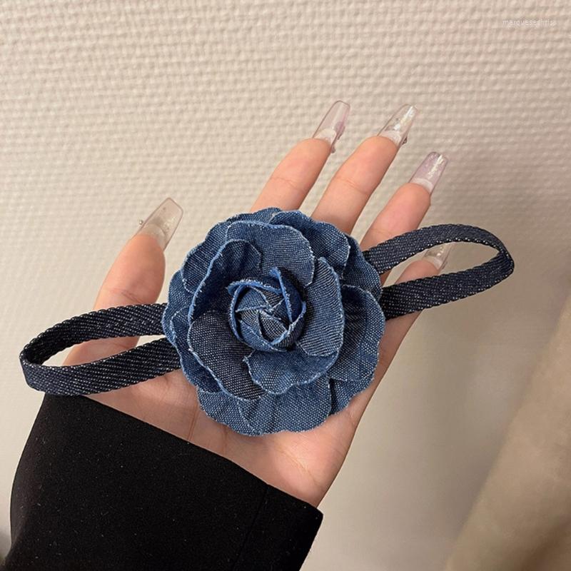 

Chains Soft Blue Flower Tie Cravat Necklace Bohemian Cloth Collar Choker Wedding Jewelry Gift For Women Teens
