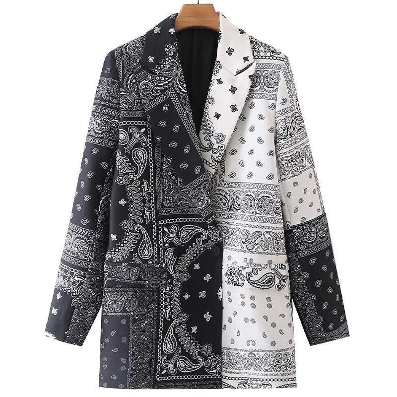 

Pants Aonibeier 2022 Woman Casual Traf Coats Autumn Vintage Paisley Print Patchwork Single Button Loose Blazers Female Long Jacket