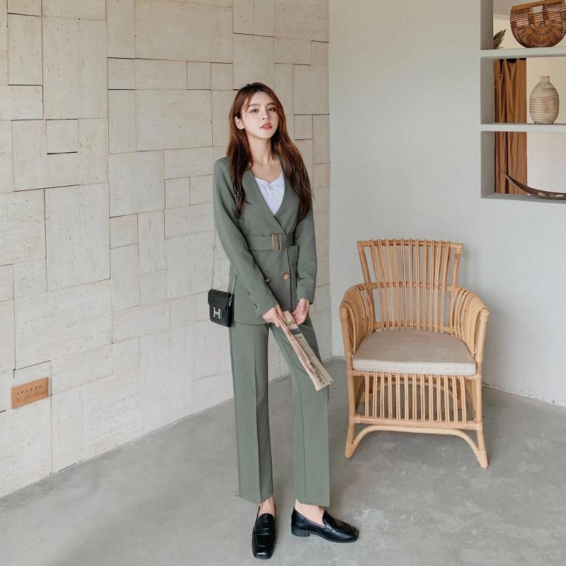 

Women' Two Piece Pants Women' Suit Autumn Style Fashion Collarless Female Temperament Commuter Set Women