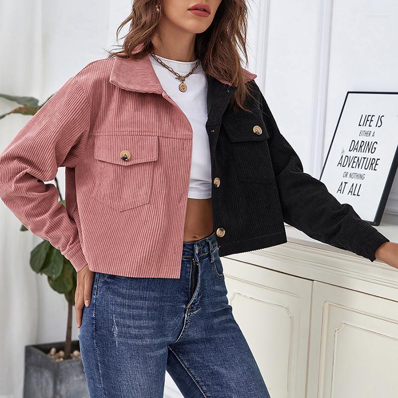 

Women' Jackets Women Short Coat Spring Autumn Casual Long Sleeve Turn Down Collar Patchwork Outerwear Female Corduroy Coats Tops 2023, Pink