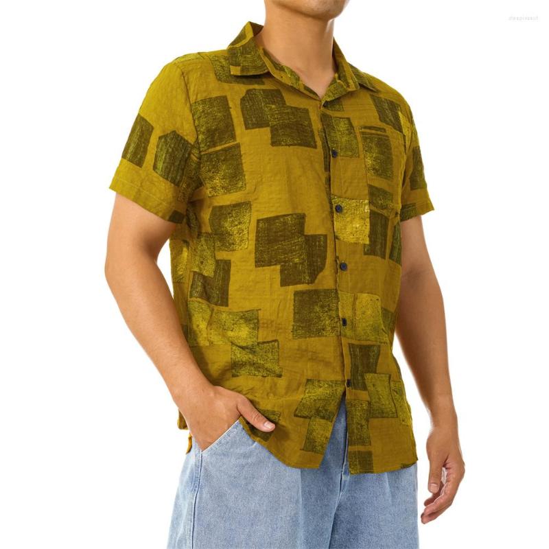 

Men's Casual Shirts Douhoow Ethnic Style Men's Shirt Summer Lapel Plaid Short-sleeved Button Down Male, Blue