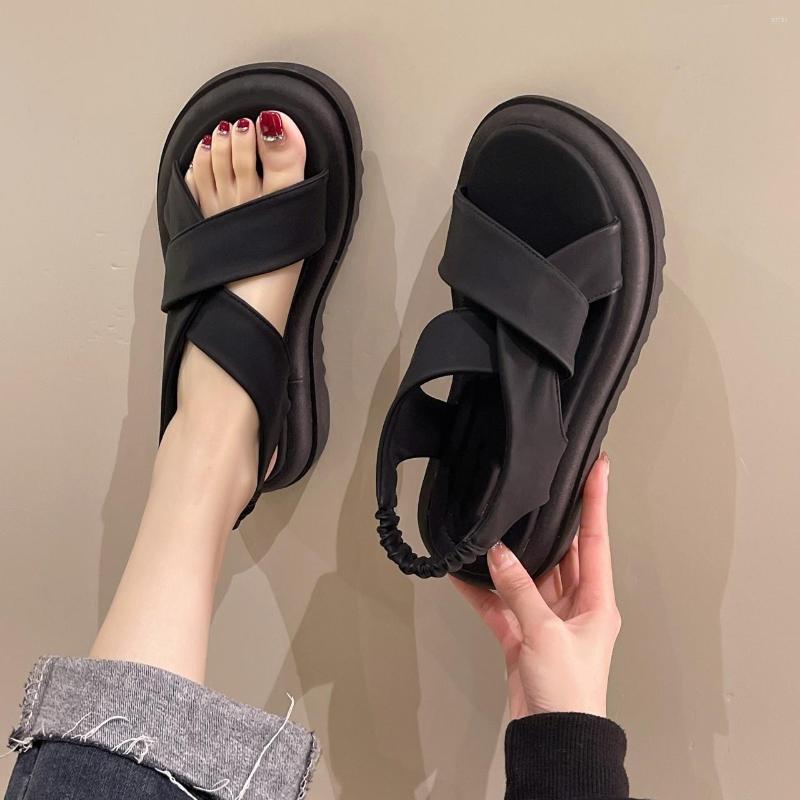 

Sandals 2023 Fashion Women Flats Sandal Thick Soled Luxury Female Casual Outdoor Slides Slingback Ladies Flat With Shoes, Black