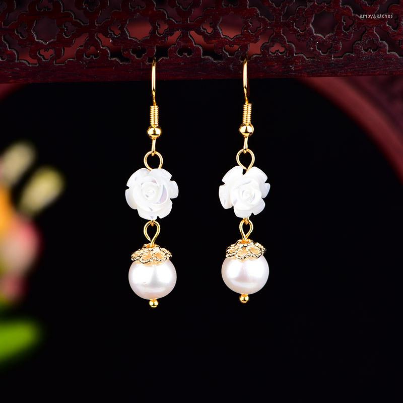 

Dangle Earrings Pearl For Women Charm Natural Jewelry Luxury Gifts Gemstones 925 Silver Gift Carved Designer White Vintage Charms