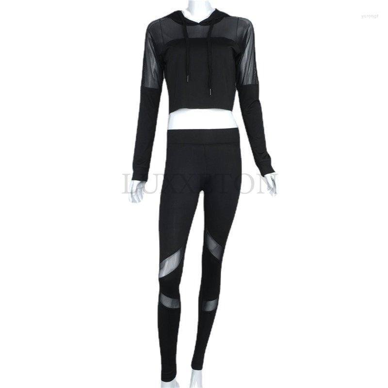 

Women' Two Piece Pants Yoga Set Women' Running Sports Fitness Long Sleeve Leisure Slim Fit Sweat-absorbing Quick Drying Wome, Black